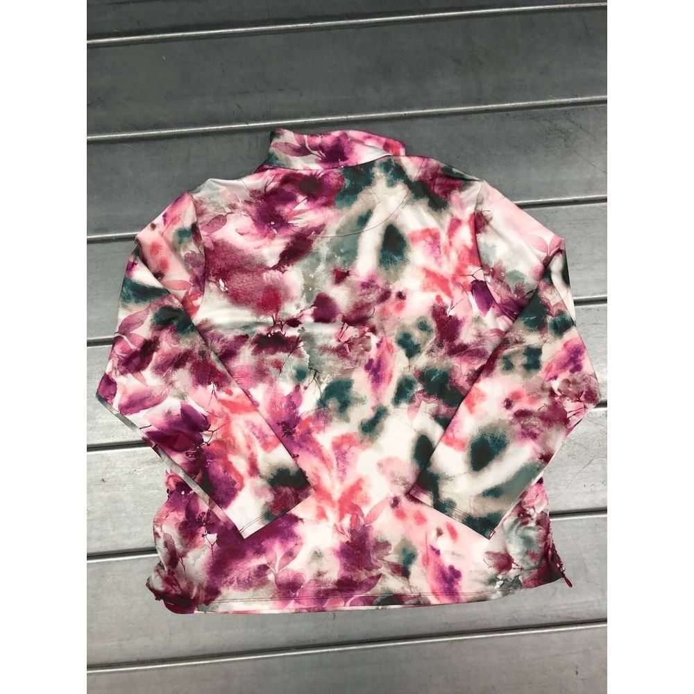 Chicos Floral Sweater Womens XL Purple Flower Tie Dye Quarter Zip - Picture 9 of 9
